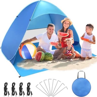 Ruime pop-up strandtent XXL met UV-bescherming voor 3-4 personen