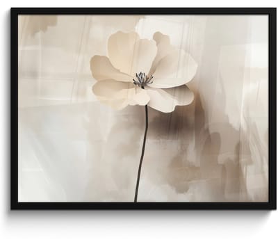 Poster in lijst - Fotolijst 80x60 cm - Posters - Bloem - Beige - Verf - Schaduw - Posterlijst zwart - Decoratie - Wanddecoratie woonkamer - Muurdecoratie slaapkamer