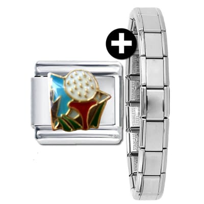 Schakel Bedel - Golfbal - inclusief Armband - 9mm- Geschikt voor Italiaanse Bedelarmband