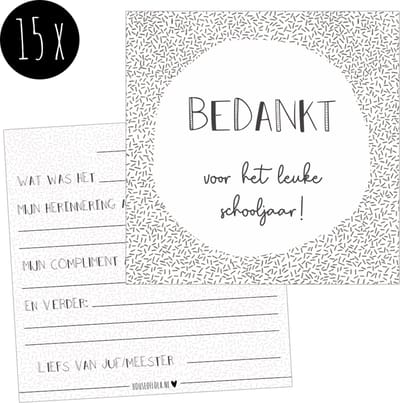 15x Kaartje van juf of meester voor leerlingen | einde schooljaar / bedankt / afscheid