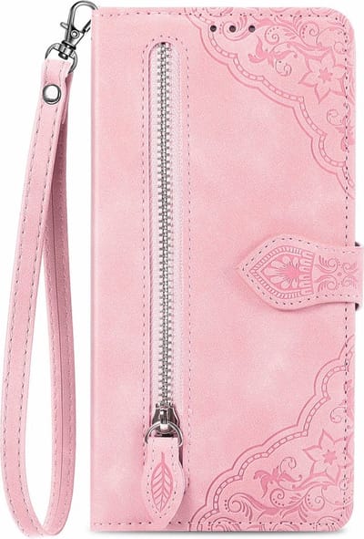 Telefoonhoesje geschikt voor de Samsung Galaxy A16 / A17 / A26 - Portemonnee met rits - book-case hoesje - ruimte voor 7 pasjes - mandala bloemen roze