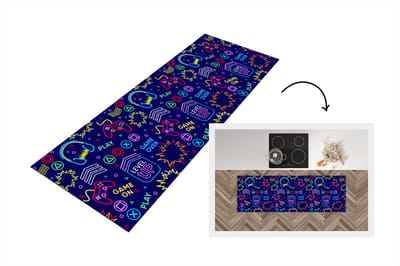 Keukenloper - Loper keuken - Gaming - Neon - Koptelefoon - Design - 150x50 cm - Keukenloper vinyl