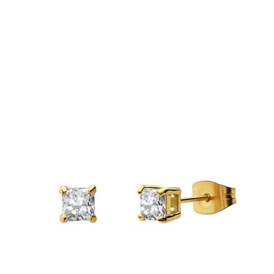 Lucardi - Kinder Stalen goldplated oorbellen viekant met zirkonia - Oorbellen - Staal - Goudkleurig