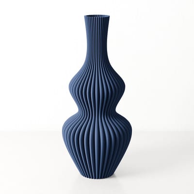 Fleuriek Grote Vaas - Blauw - H50 cm - Vaas voor zijden bloemen - Moderne decoratieve vaas gemaakt van duurzaam kunststof - Geribbelde vaas