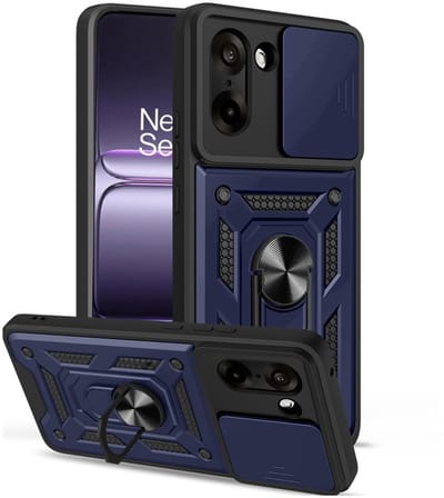 Coverup Hoesje - Geschikt voor OnePlus Nord CE5 Hoesje - Coverup Armor Ring Kickstand Back Cover met Camera Shield - Blauw