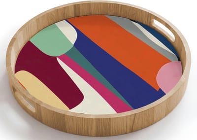 Dienblad rond 40x40 cm - Schootdienblad hout - Vormen - Ritmisch - Kleuren - Abstract - Borrelplank rechthoek - Plateau houten dienbladen
