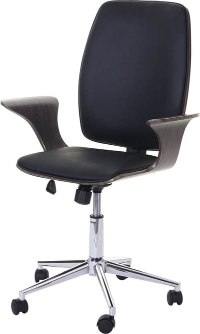 Bureaustoel MCW-C54, directiedraaistoel, gebogen hout kunstleder ~ grijs, zwarte bekleding