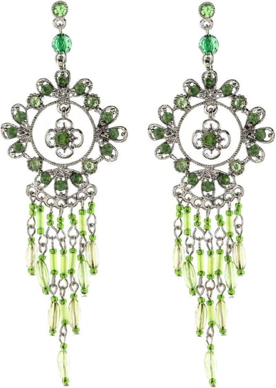 Behave - Vintage oorbellen met bloem hanger en groene steentjes - Nikkelvrij