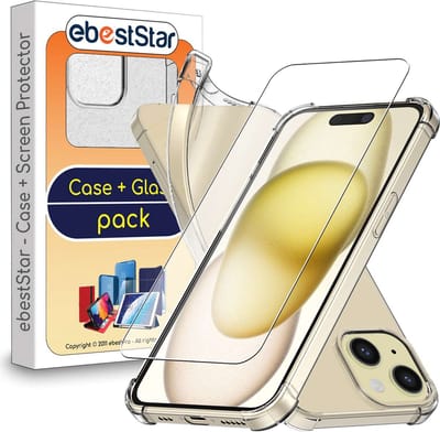 ebestStar - Hoes geschikt voor iPhone 15 Apple, Silicone Slim Cover Case, Versterkte Hoeken en Randen hoesje, Transparant + Gehard Glas