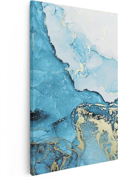 Artaza Canvas Schilderij Marmer Blauw - 20x30 cm - Klein - Wanddecoratie Abstract - Muurdecoratie Woonkamer - Kamer Accessoires