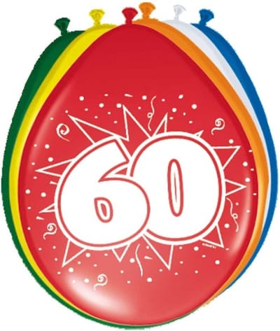 Folat Verjaardag leeftijd ballonnen - 60 jaar - 8x stuks - mix kleuren - feestartikelen/versiering