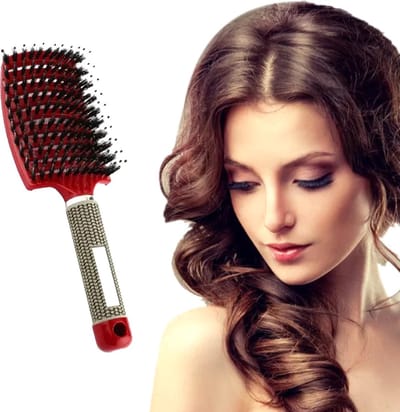 Frazimashop-Haarborstel- Everzwijnhaar -Antiklit - uniseks- Voor Mannen en Vrouwen-Geschikt voor Pruiken en Haarextensies-donker rood-
