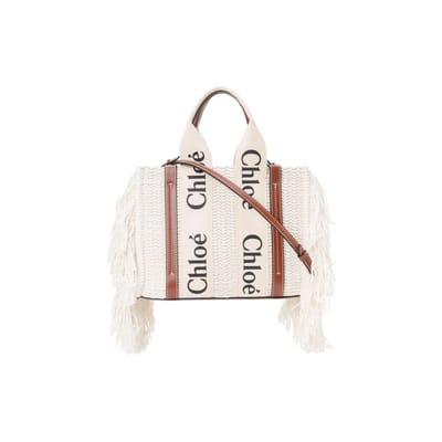 Chloé Tassel Versierde Letterprint Katoenen Crossbody Tote Tas Dames tassen Bruin C22SS-397G4327-S Basic Set (Bag+Dust Bag) white