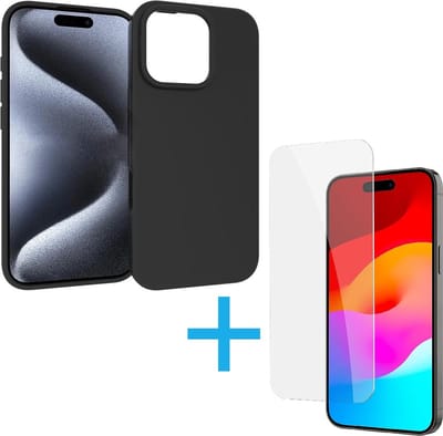 Silicone Hoesje Geschikt voor: iPhone 16 Pro - Soft Silicone - Zwart - + 2X Tempered Glass Screenprotector - ZT Accessoires