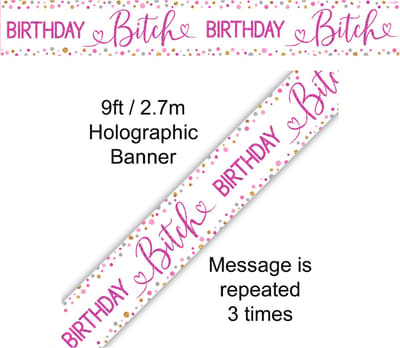 Oaktree - Banner Birthday Bitch roze Holografisch