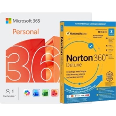 Microsoft 365 Personal + Norton 360 Deluxe 3PC | 1 Jaar | Inclusief updates