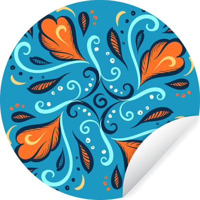 WallCircle® - Behangcirkel 50x50 cm - Muurstickers Veren - Blauw - Patronen - Muurcirkel woonkamer - Wandcirkel slaapkamer - Kamer decoratie zelfklevend - Muurdecoratie accessoires