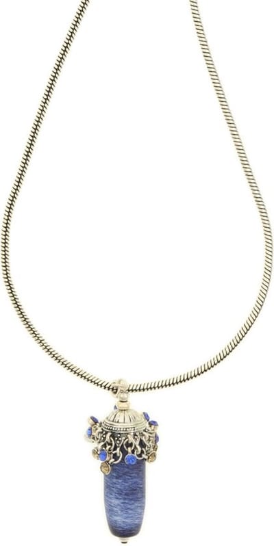 Behave® Lange ketting zilverkleur met donkerblauwe hanger – elegante boho-stijl 75 cm