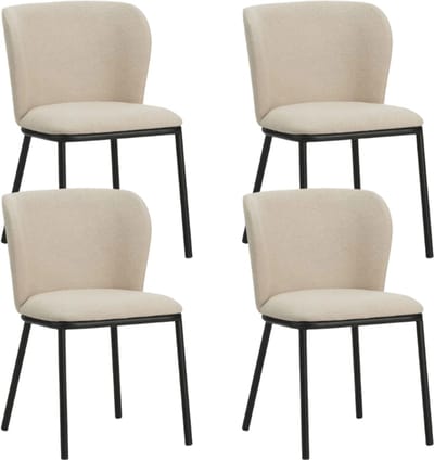 Dimehouse Set van 4 Eetkamerstoelen Tess Beige Bouclé Stof - Zonder Armleuningen - Stof - Scandinavisch & Basic