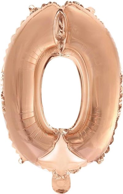 Folie Ballon Cijfer 0 Rosé Goud 41 cm met rietje