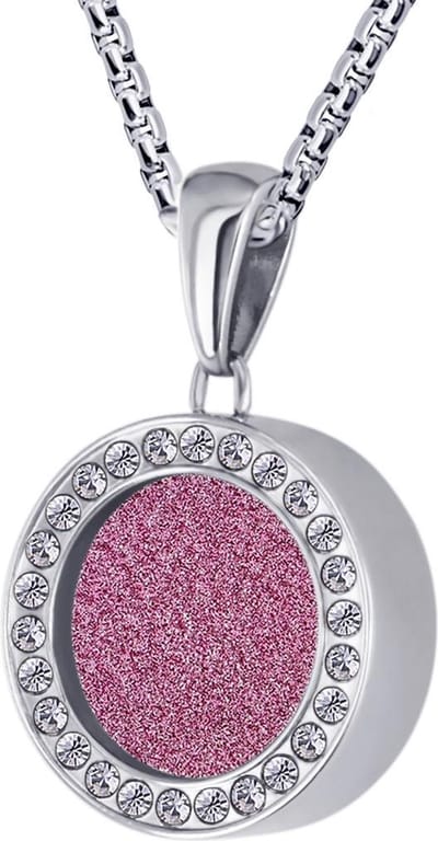 Quiges 12mm Mini Munt Hanger Zilverkleurig RVS Glans met Glitter Roze Munt en Box Ketting Ankerketting 42-46cm