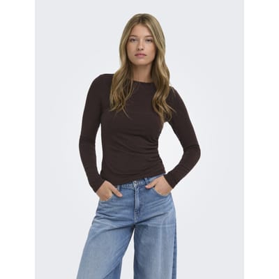 Only bruine dames top   Ronde hals   Regular fit   Geen zakken   Lange mouw Bruin M