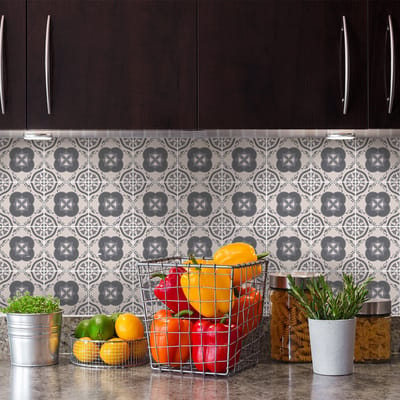 Zelfklevende tegelmuurstickers voor keuken en badkamer - 9 Victorio Azulejos cementtegelstickers - 9 stickers 10x10cm
