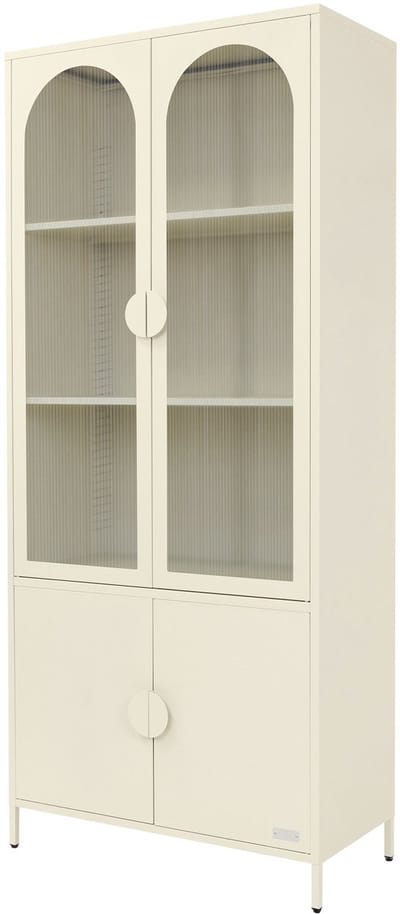 Vitrinekast 80x185x40 cm crème met 4 opbergvakken & 4 deuren Vitrinekast van staal ML design