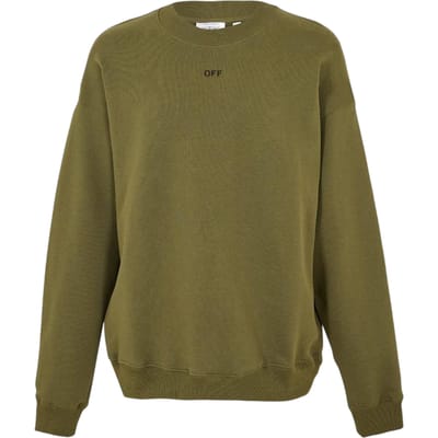 Off White Heren Sweatshirt met lange mouwen en ronde hals (Mos/Zwart)