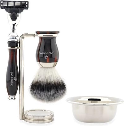 Scheerset voor mannen, scheerset met 3-kant compatibel scheermes, synthetische zilveren puntborstel, scheerkom en standaard Perfecte scheerset voor een gladde scheerbeurt