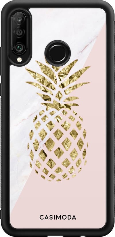 Casimoda® telefoonhoesje - Geschikt voor Huawei P30 Lite - Ananas - Zwart TPU hoesje - Backcover - Roze - Ananas
