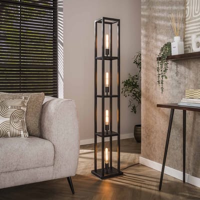 PS-Collection Vloerlamp Quadra - Artic Zwart Metaal - 4-lichts - vloerlampen woonkamer, staanlamp, vloerlamp zwart, vloerlamp industrieel, vloer lamp, staande lampen woonkamer, staande lampen, staande lamp industrieel