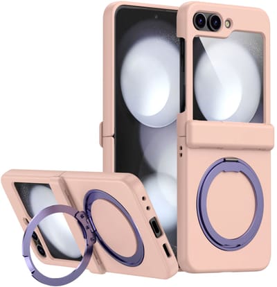 Hoesje met Ringhouder geschikt voor Samsung Galaxy Z Flip 7 FE / Flip 6 – Geschikt voor MagSafe – Draaibare Kickstand – Draadloos Opladen – Roze