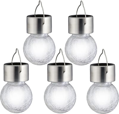 Cepewa Solar party verlichting hanger voor buiten - 5x - 13 cm - LED-verlichting - Tuinverlichting - Tuindecoratie - Feestverlichting - wit licht