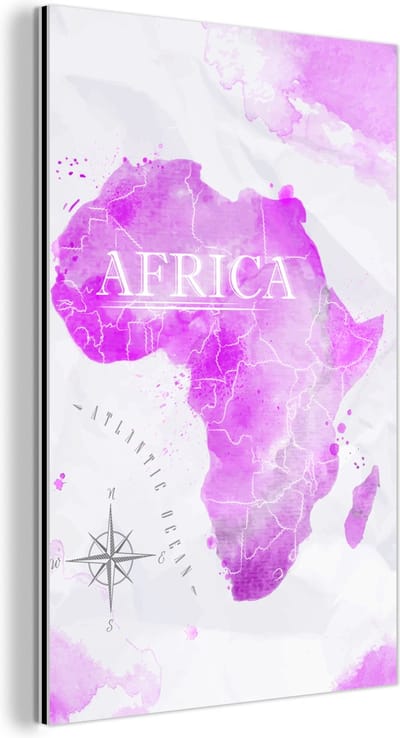Aluminium schilderij 100x150 cm - Wanddecoratie metaal - Wereldkaart - Roze - Afrika - Metalen muurdecoratie woonkamer - Decoratie industrieel - Foto op dibond - Industriële accessoires slaapkamer