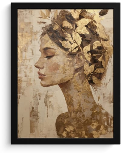 Poster in lijst - Fotolijst 30x40 cm - Posters - Vrouw - Goud - Abstract - Textuur - Posterlijst zwart - Decoratie - Wanddecoratie woonkamer - Muurdecoratie slaapkamer