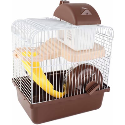 Cage Hamster 2 Niveaux Grand Espace Design Châssis Haut Habitat Cage pour Hamster Domestique Petits Animaux Coffee
