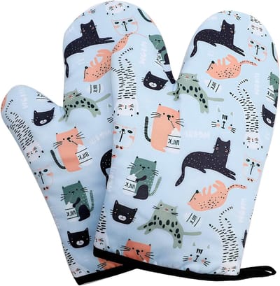 Hittebestendige ovenwanten met schattige kattenprint (per paar) – antislip keukenwanten – hittebestendig – gemakkelijk schoon te maken – machinewasbaar – geschikt voor de oven, barbecue, koken en bakken (kattenmotief)