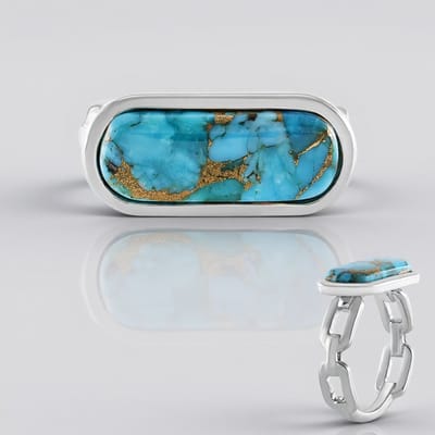 Cavill - Zilveren ring met Blauwe Mohave Koper Turkoois 4,2 ct - 925 Sterling zilver platinaverzilverd - Elegant design - Fancy cabochon 19x7 mm