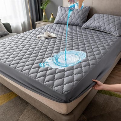 11 Kleuren Gewatteerd Proces Waterdichte Matrasbeschermer Queen Size 180x200cm Hoes Matrasbeschermer voor Eenpersoons Tweepersoons Bed Topper Only 2xPillowcases gray