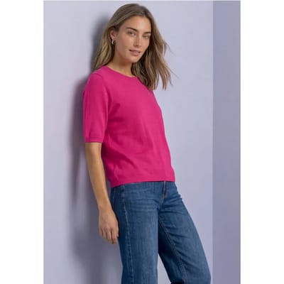 T-shirt met korte mouwen en ronde hals in effen kleur