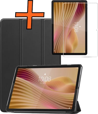 Hoesje - Geschikt voor Lenovo Tab 10.1 inch - Met Screenprotector - Trifold Bookcase - Hard Cover - Hardcover Book Case - Tablet Hoes - Zwart