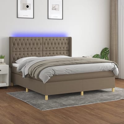 vidaXL - Boxspring - met - matras - en - LED - stof - taupe - 180x200 - cm