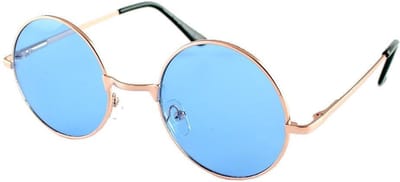 Loud and Clear® - Ronde Zonnebril - Hippie Bril - Gabber bril - Goud - Blauw