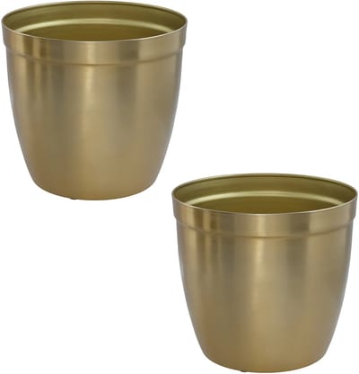 Gerimport bloempot Gea - 2x - goud - D13 cm - H12 cm - metaal - tuindecoratie
