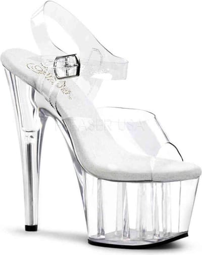 Pleaser - ADORE-708 Sandaal met enkelband, Paaldans schoenen - Paaldans schoenen - 35 Shoes - Transparant/Zilverkleurig