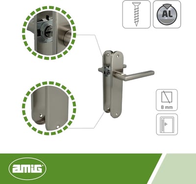 SnelShoppen - Deurkruk op schild Mod MAI PB - Voor binnendeuren - Vierkant 8mm - Schild 240×45 mm - Aluminium - Geborsteld nikkel