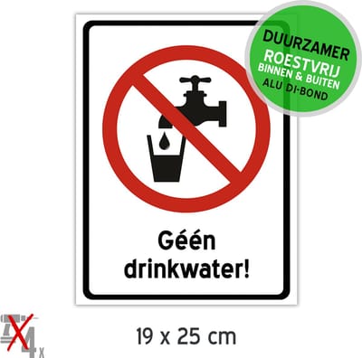 Pictogram/ bord Dibond | "Géén drinkwater!" | 19 x 25 cm | Drinkbaar | Water | Kraantjeswater | Veiligheid | Kraan | Voedselveiligheid | Recreatie | Drinken | 1 stuk