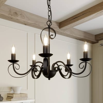 Lindby - kroonluchter - 5lichts - metaal - H: 38 cm - E14 - antiek bruin