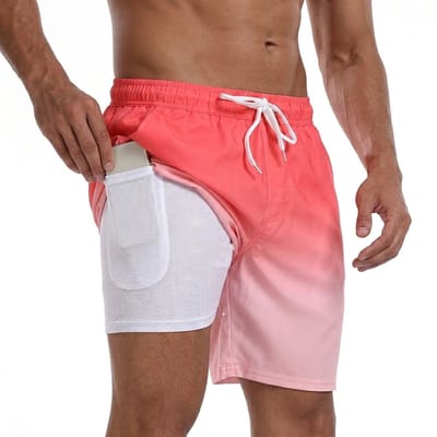 Roze wit zwemshort heren met binnenbroek telefoon vak en trekkoord sneldrogende strand short zwem broek maat M met zijzakken en achterzak